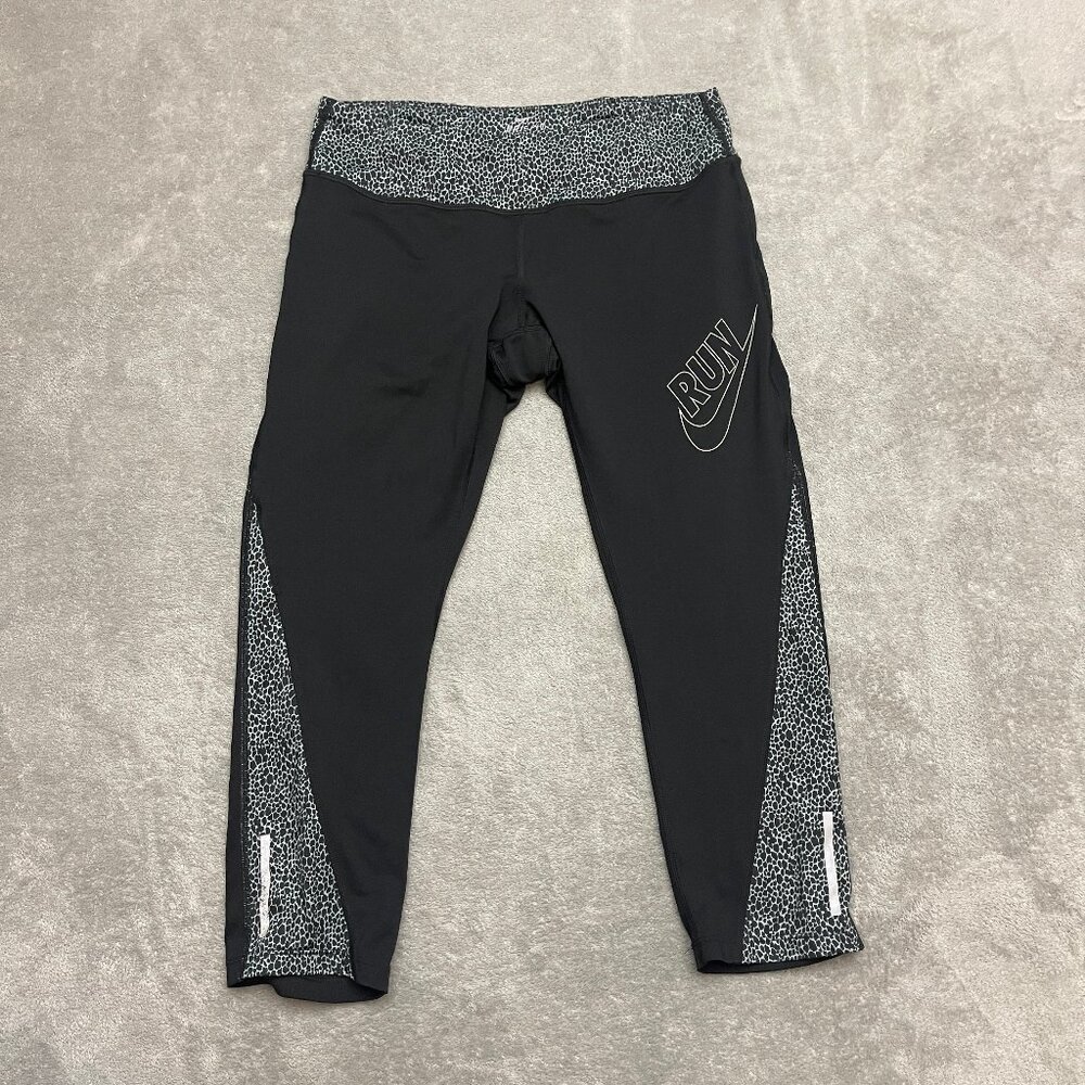 Nike Dri Fit Epic Running Capri Leggings Women’s Size L Black White